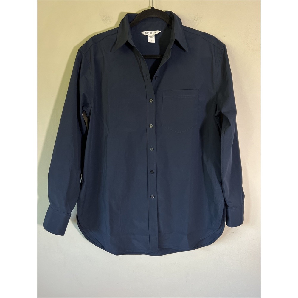 Athleta Midday Relaxed Blue Long Sleeve Button Shirt Women's Size XS Navy Crisp